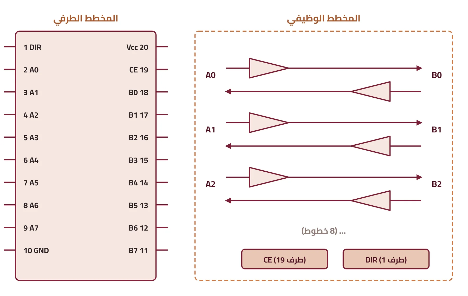 شكل ٣-٨: المخطط الوظيفي والطرفي لشريحة العازل 74245
